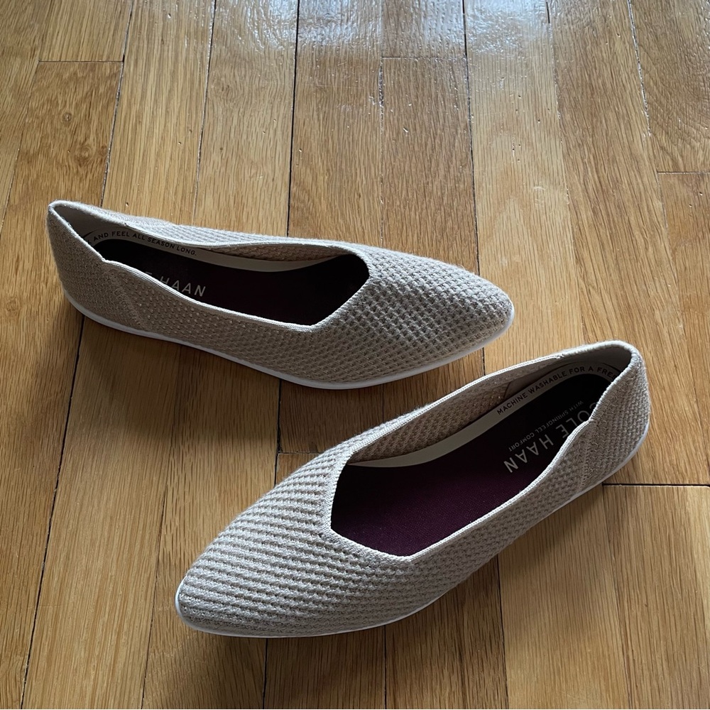 Cole Haan Cream, Textured Springfeel Stichlite Skimmer Ballet Flats